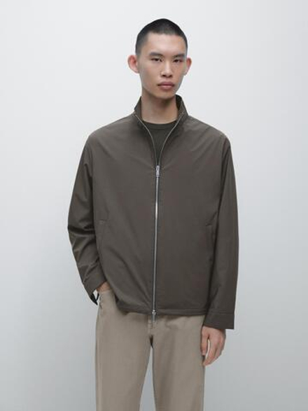 Massimo Dutti Куртка из эластичной ткани с двойной молнией, зеленый