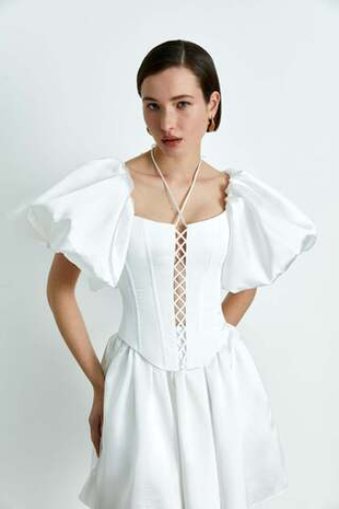 Топ корсетного типа из тафты с пышными рукавами и шнуровкой