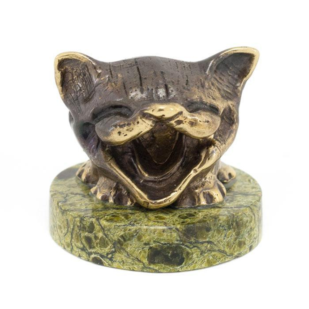 Настольная фигурка из бронзы "Кот улыбка" камень змеевик G 116189
