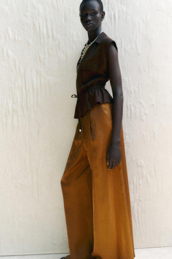 ZARA ЖИЛЕТ ИЗ ЛЬНА, КОРИЧНЕВЫЙ