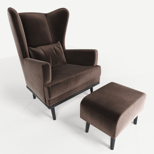 Комплект кресла и пуфа Фантазёр велюр Z-4 (Коричневый) на высоких ножках, для отдыха и чтения книг. В гостиную, балкон, спальню и переговорную комнату.