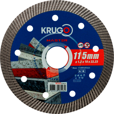 Диск алмазный Турбо ультратонкий по керамике KRUGO MASTER 115х1,2х22,23х10mm, 81031150237