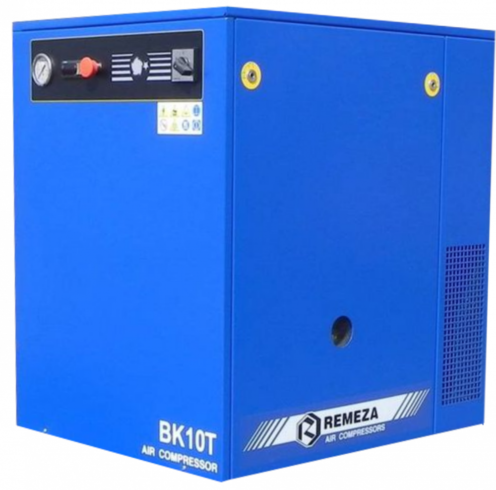Винтовой компрессор ВК10Т-10, без ресивера , производительность 1000л/мин,  рабочее давление 10 бар, мощность двигателя 7,5кВт, вес 225 кг, габариты 890х680х1025мм. REMEZA, Республика Беларусь