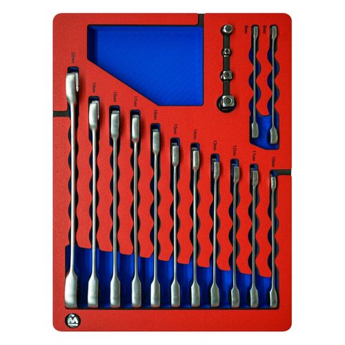 МАСТАК (5-21317) Набор комбинированных трещоточных ключей, 8-22 мм, ложемент, 17 предметов