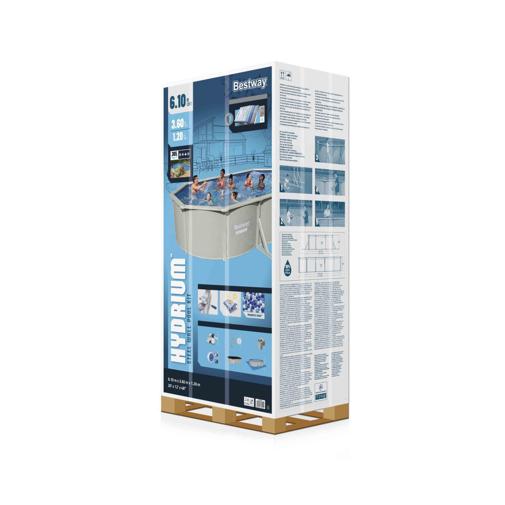 Стальной бассейн Bestway Hydrium Oval Pool 610х360х120 см + песочный ф/насос 5678 л/ч, лестница, тент, подстилка (56369 BW)