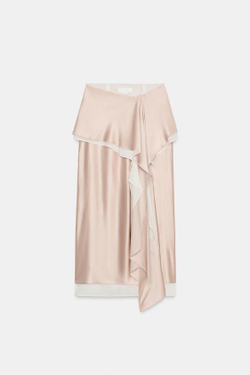 ZARA АТЛАСНАЯ СТРУЯЩАЯСЯ ЮБКА — ZW COLLECTION, ТЕЛЕСНО-РОЗОВЫЙ