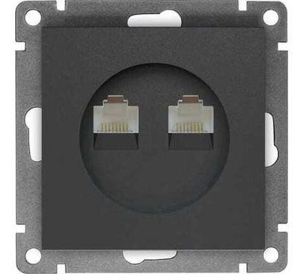 Розетка компьютерная двухместная "UNIVersal" серия "Афина" с/у, 1А, RJ45, графит (еврослот) (HU2330)