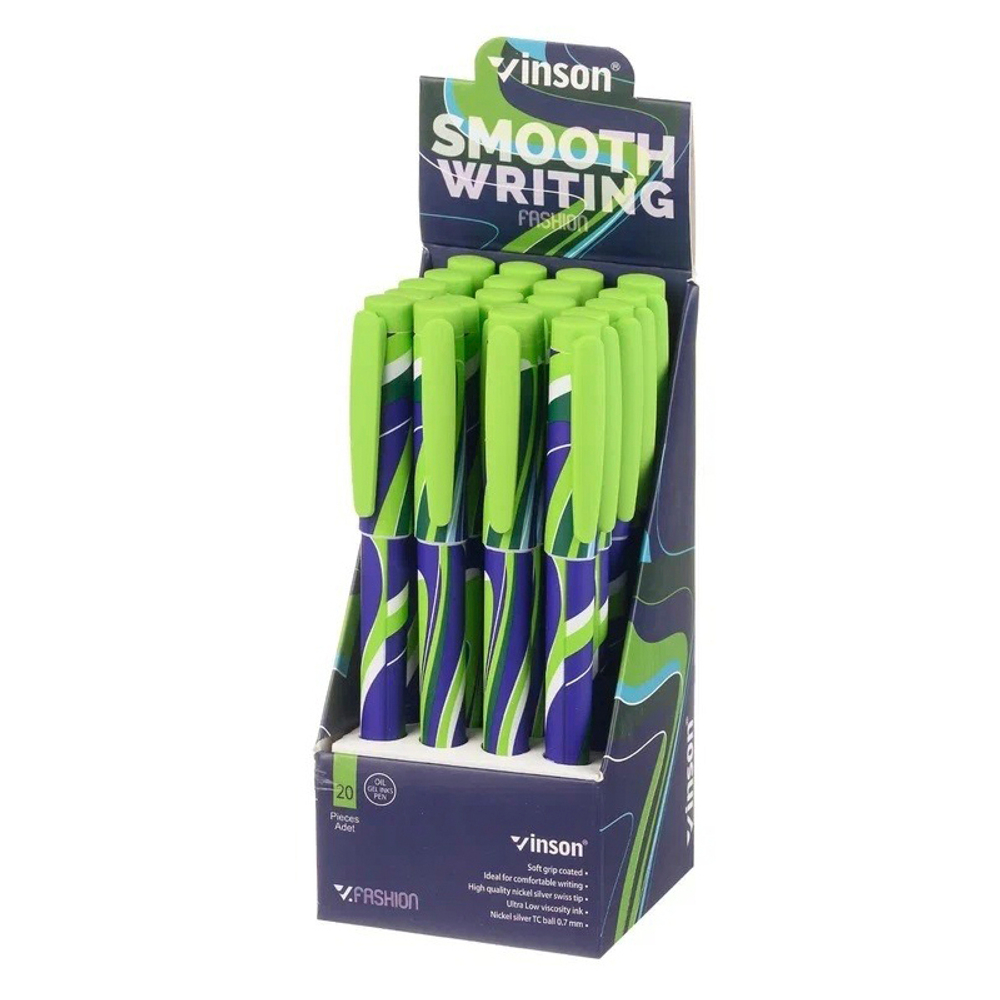 Ручка шариковая, масляная, Vinson, синие чернила, серия "Line", 20 шт