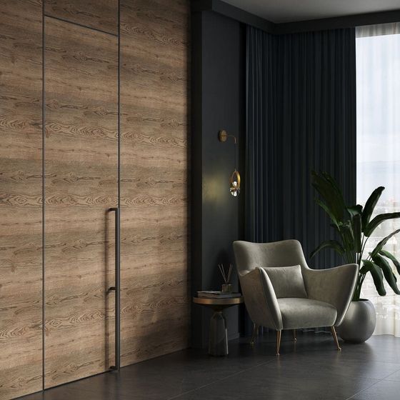 Модель 1AGK кромка серая ночь алюминиевая панель орех в коробке INVISIBLE в интерьере