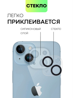 Стекло на камеру BROSCORP для Apple iPhone 14;Apple iPhone 14 Plus (арт. IP14-SHINE-CAM-GLASS-BLACK)