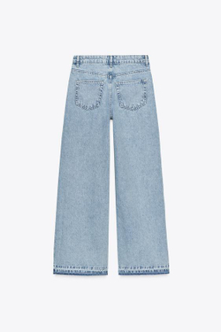 ZARA ДЖИНСЫ Z1975 WIDE LEG С ВЫСОКОЙ ПОСАДКОЙ И КОМБИНИРОВАННОЙ ВЯЗКОЙ КРЮЧКОМ, ВЫЦВЕТШИЙ СИНИЙ
