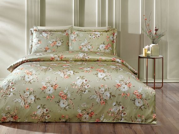 Постельное белье жатый шелк  EMILIA зеленый TIVOLYO HOME Турция