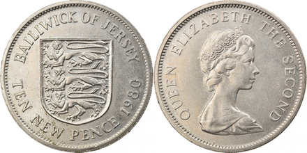 Джерси 10 новых пенсов, 1968 - 1980 Королева Елизавета II XF