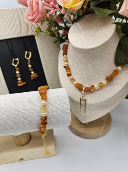 Комплект украшений авторский из Янтаря "Два солнца".