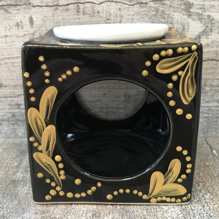 Аромалампа Куб цвет черный золотая роспись керамика 9,5 см