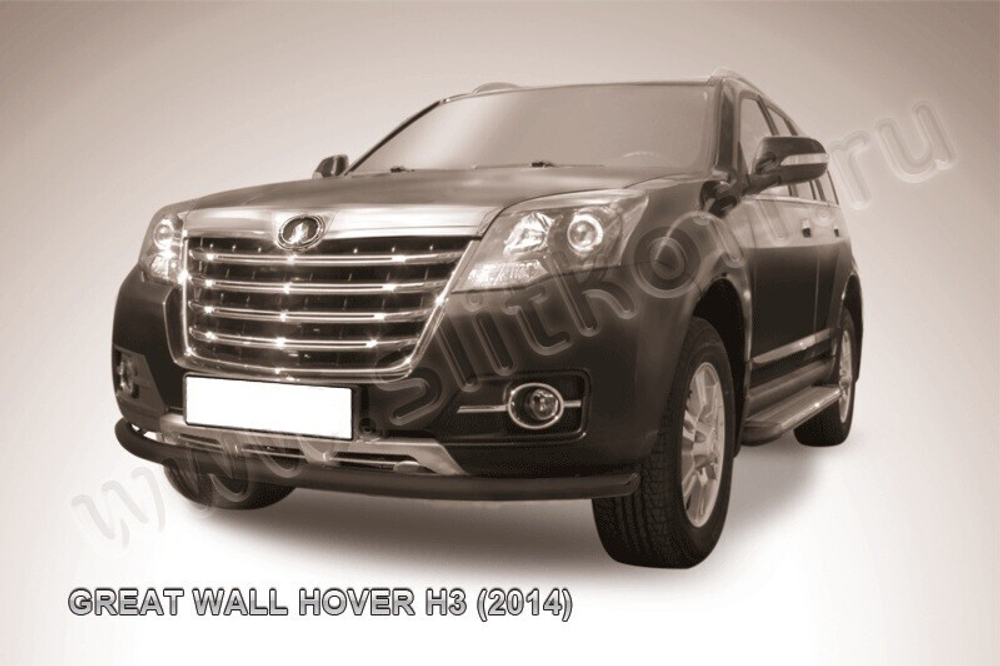 Защита переднего бампера (нержавейка) Great Wall Hover H3 (2014-2016) d57 (черный)