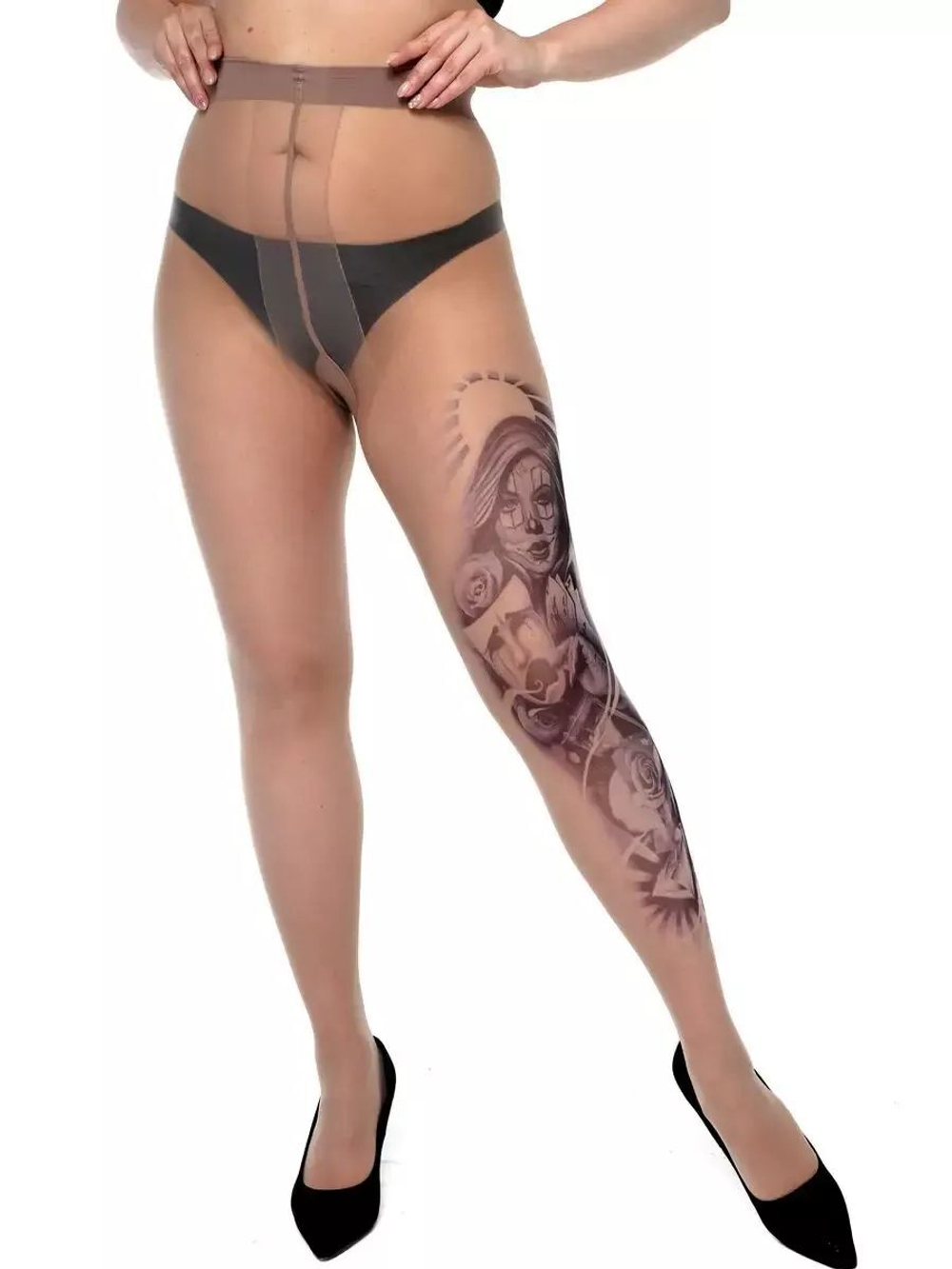 Колготки +size с девушкой-джокером (Размер: XL-XXL-XXXL) (Цвет: бежевый)