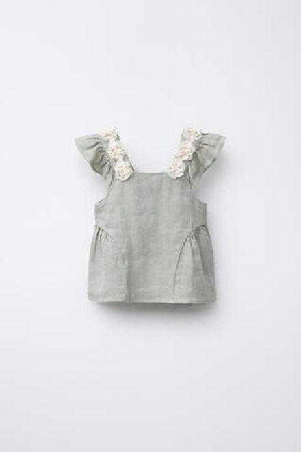 ZARA ЛЬНЯНАЯ РУБАШКА С ЦВЕТОЧНЫМ ПРИНТОМ, ХАКИ