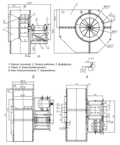 Вентилятор радиальный ВЦ 4-70-16 электродвигатель 75 кВт, исполнение 5, 670 об/мин