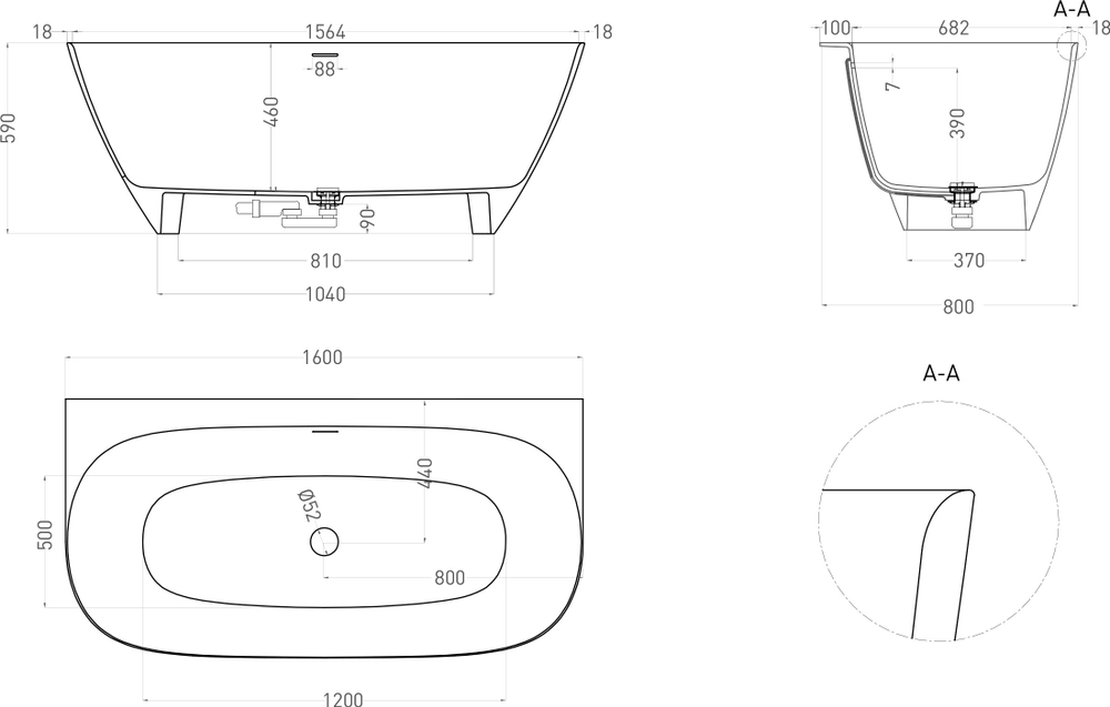 Ванна SOFIA CORNER R 170x85 матовая покраска по RAL полностью