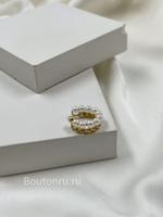 Кафф двойной с жемчугом золотистый