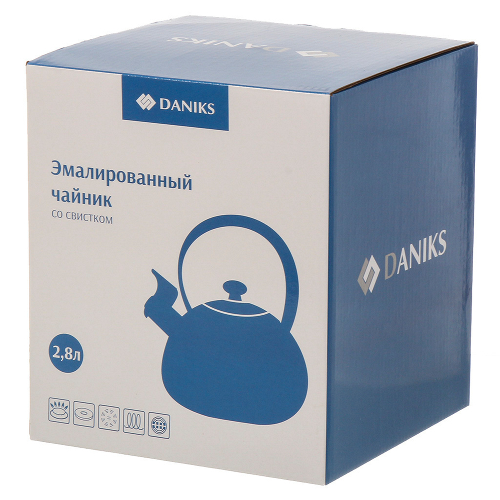Чайник сталь, эмал, 2.8 л, свист, Daniks, Lino, индукц