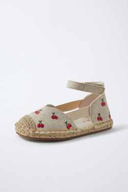 ZARA ТУФЛИ ИЗ ДЖУТА С УЗОРОМ «ВИШНЯ», ЭКРЮ