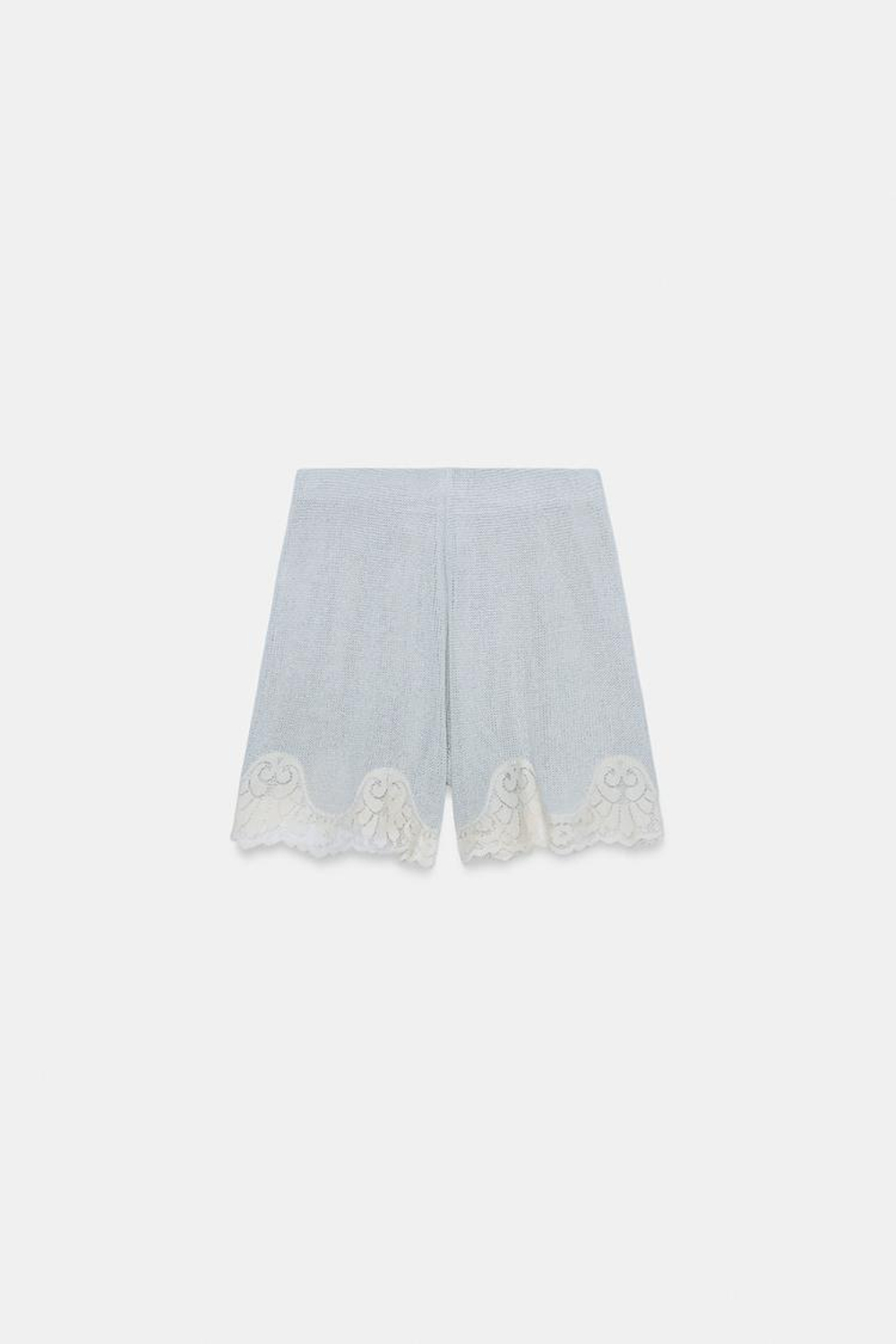 ZARA ШОРТЫ ИЗ ФАКТУРНОЙ ТКАНИ С КРУЖЕВОМ, НЕОНОВЫЙ СИНИЙ