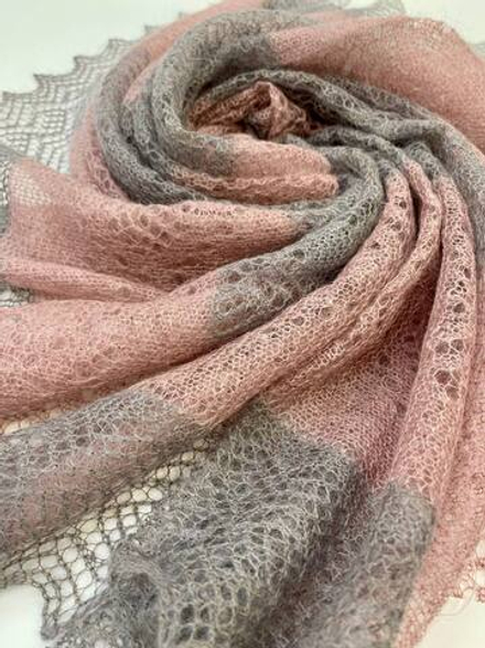 Оренбургский пуховый платок-паутинка АИ100-03/06 магнолия/серый