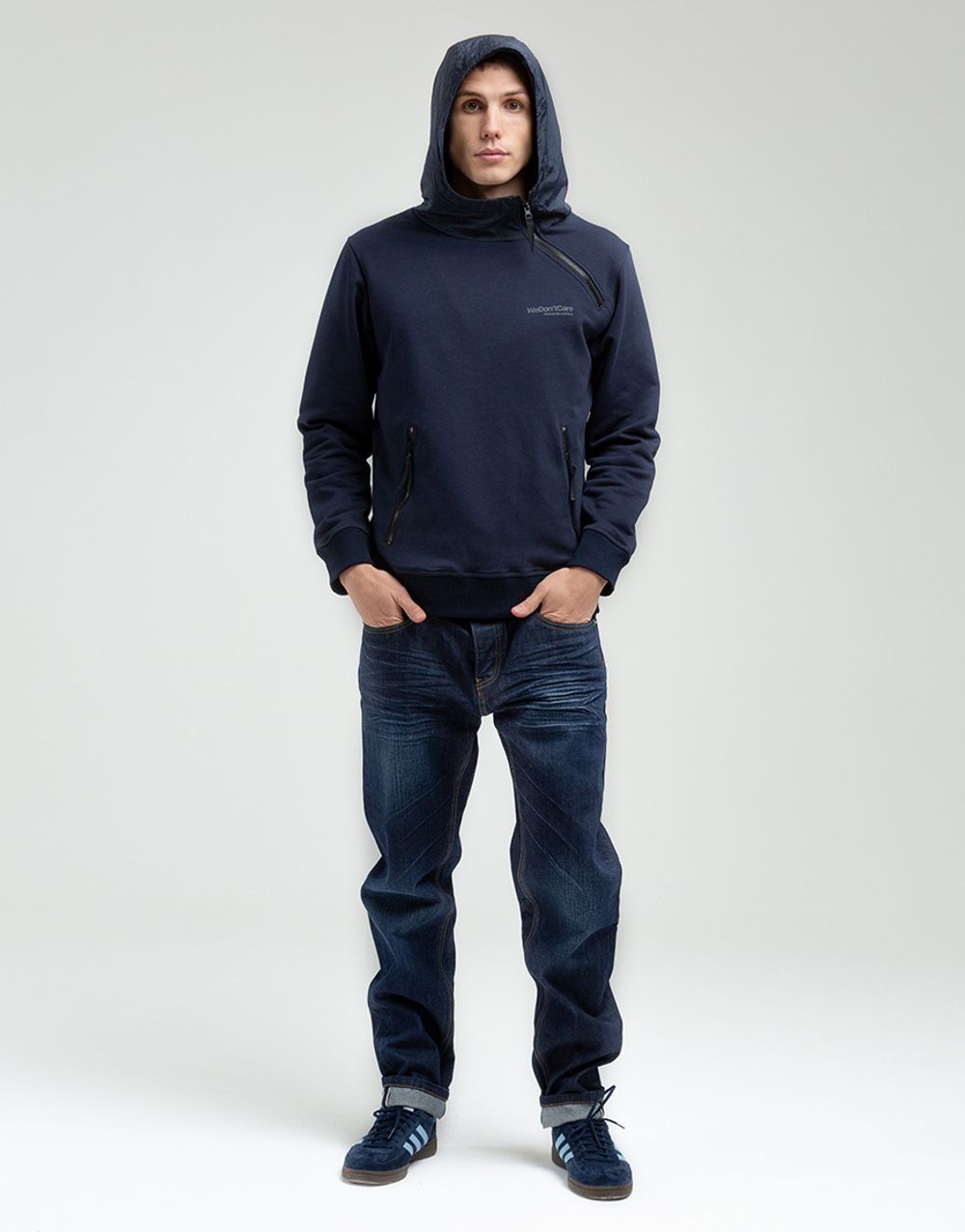 Худи We Don’t Care Diagonal Zip Hoodie Navy