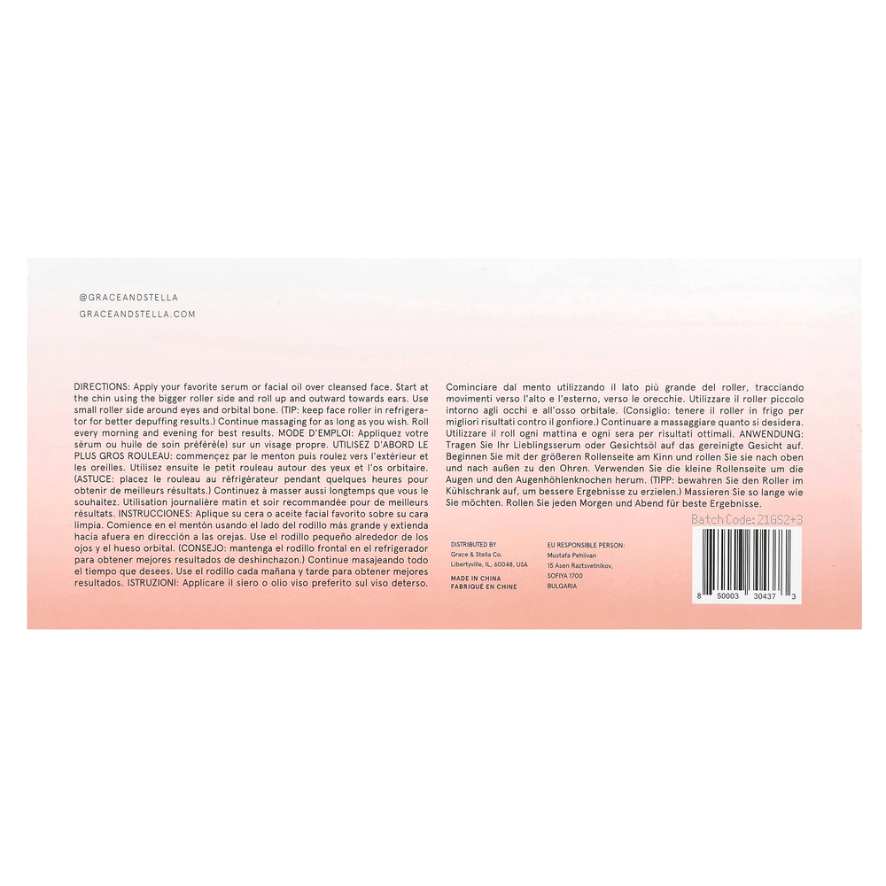Grace & Stella, массажный валик для лица из розового кварца, 1 шт.