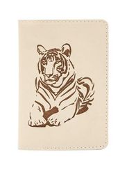 Обложка Тигр молочная из натуральной кожи