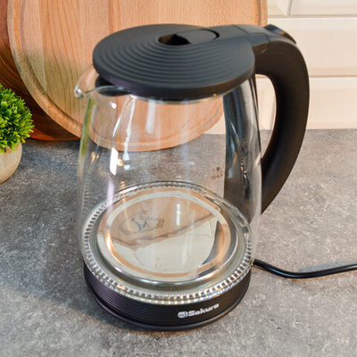 Чайник электрический 1,8л Sakura SA-2743BK, стеклянный с подсветкой