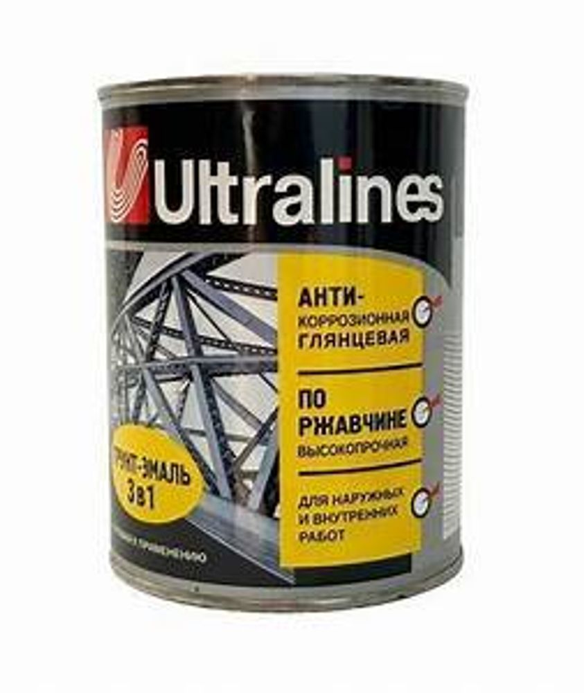Грунт-эмаль по ржавчине 3в1 ULTRA LINES черный  1,8 кг