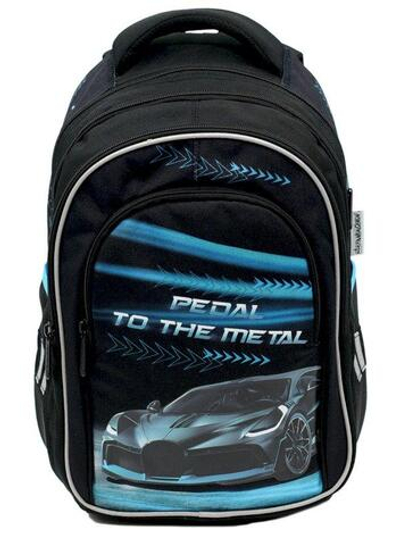 Ранец школьный "Гонки" ан.спинка,4отд,2 бок.карм,310х200х370мм,22,5л,ПЭС,светоотр.элем. (ПандаРог)