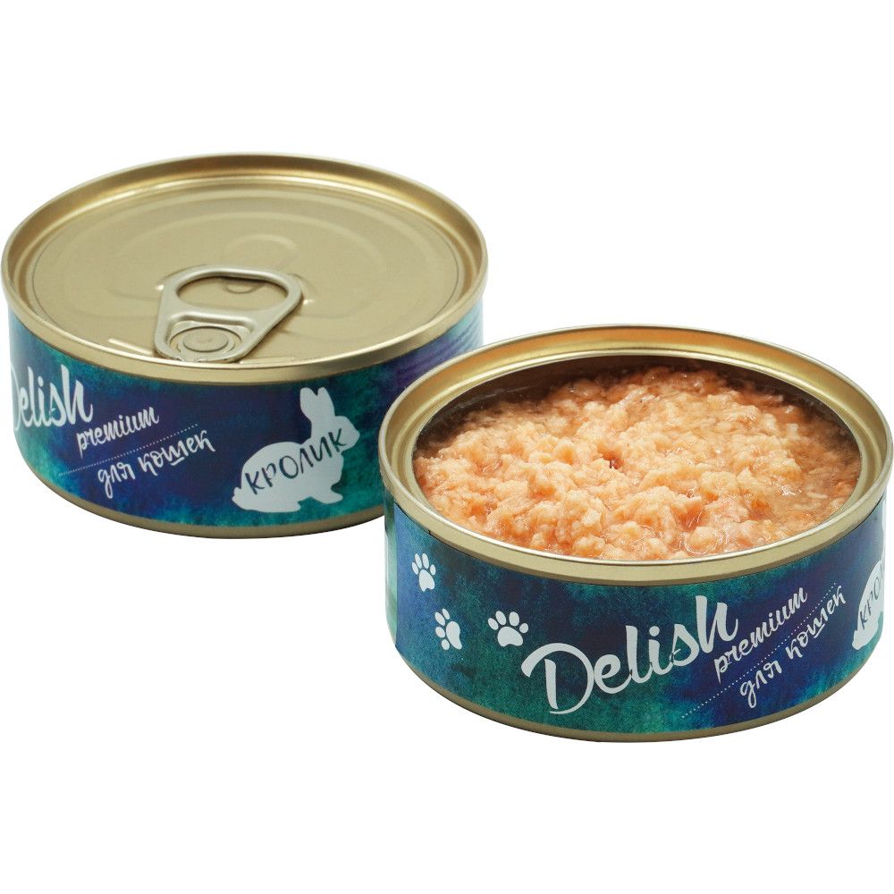 Консервы DELISH Premium для кошек с мясом кролика - 12 х 100 гр (набор)