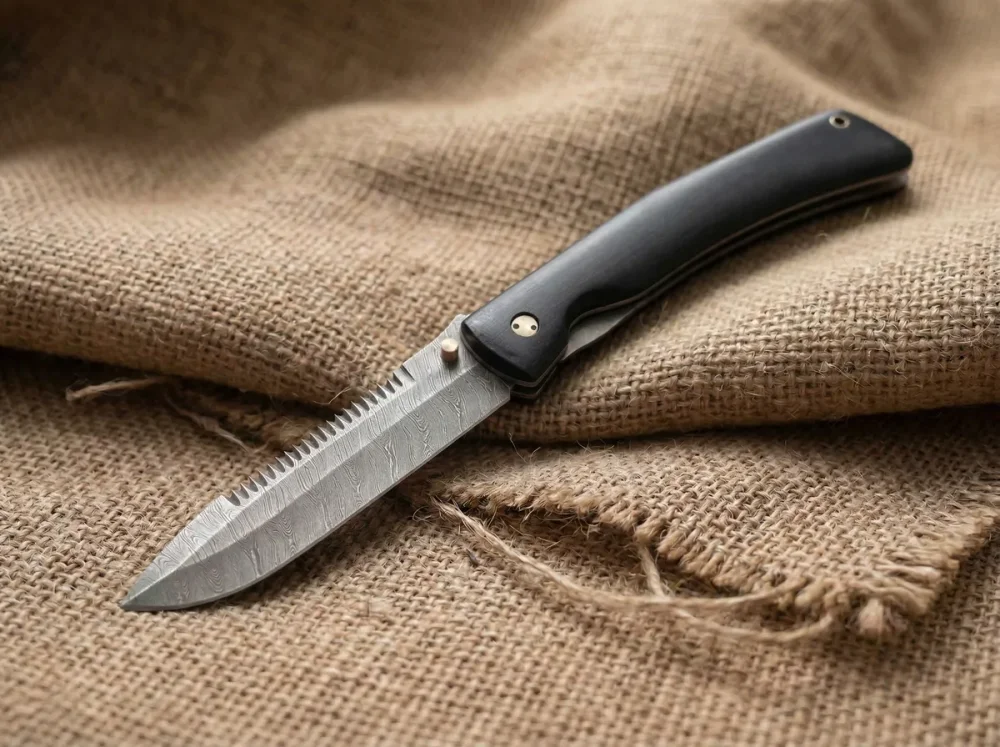 Складной нож "Скелетон", дамасская сталь, рукоять черный мореный граб