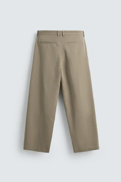 ZARA БРЮКИ ПРЯМОГО КРОЯ СО СКЛАДКАМИ - LIMITED EDITION, СВЕТЛЫЙ ХАКИ