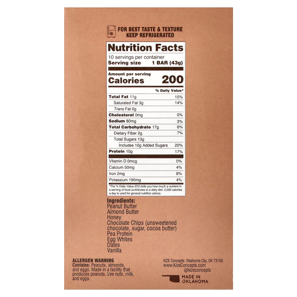 KiZE Life Changing Bar, печенье, 10 батончиков, 43 г (1,5 унции) каждое