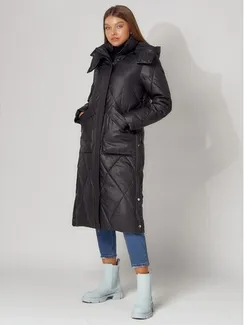 Пальто утеплённое стёганое женское, цвет чёрный, размер 48