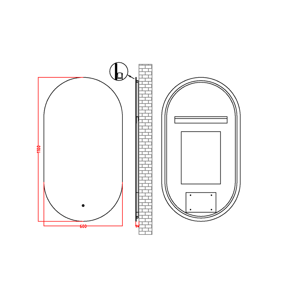 Зеркало овальное без рамы Armadi Art Modern 60*110 568 подсветка, сенсор, антизапотевание