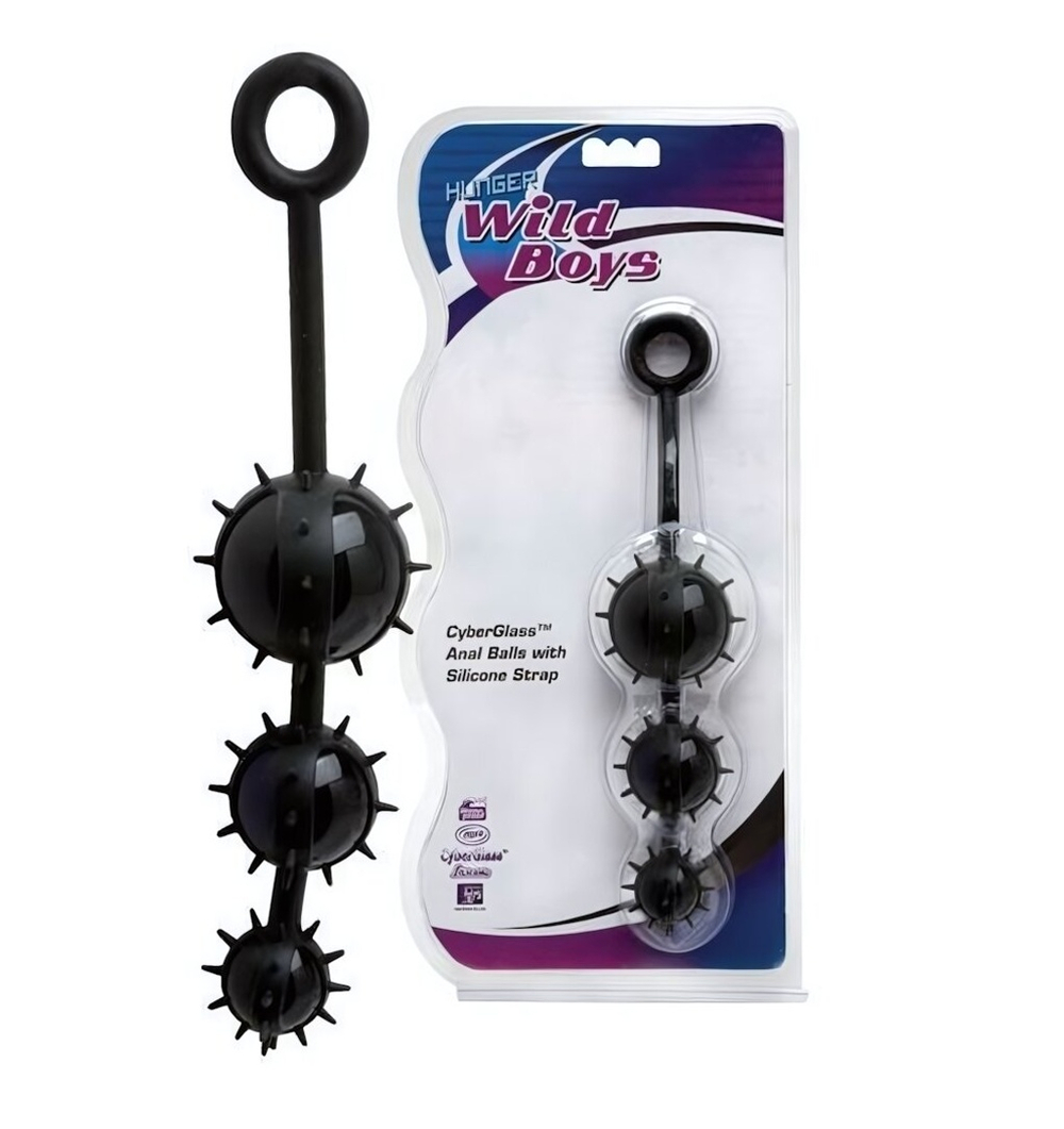 Чёрные стеклянные анальные шарики в силиконовом коконе (Цвет: черный)