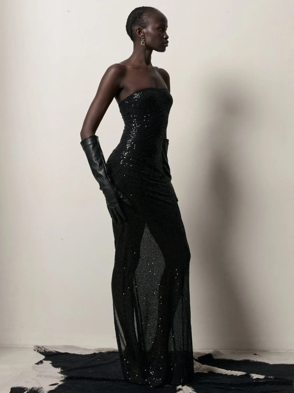 Платье бандо с пайетками, Черное