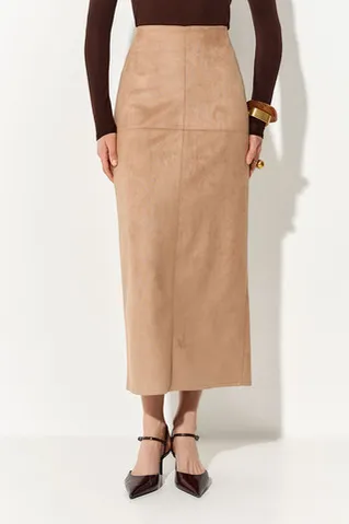 Юбка карандаш из экозамши цвета кэмел