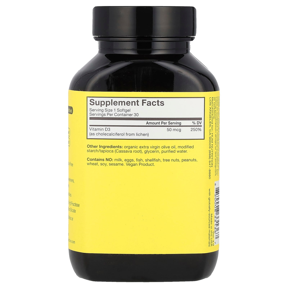HUM Nutrition, Here Comes The Sun®, высокоэффективный витамин D3, 30 веганских капсул (50 мкг в 1 капсуле)