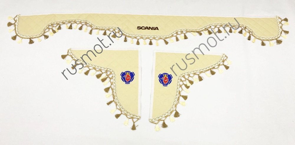 Ламбрекены экокожа стеганые 230 см. с вышивкой Scania