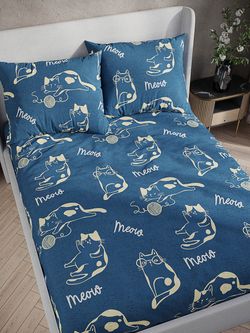 Постельное белье поплин Сказка "Meow" 1,5-сп Наволочка 50x70 см 1 шт Простынь на резинке 90x200 см Пододеяльник 145x215 см