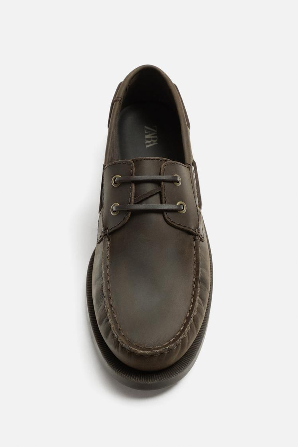 ZARA КОЖАНЫЕ ТОПСАЙДЕРЫ, КОРИЧНЕВЫЙ