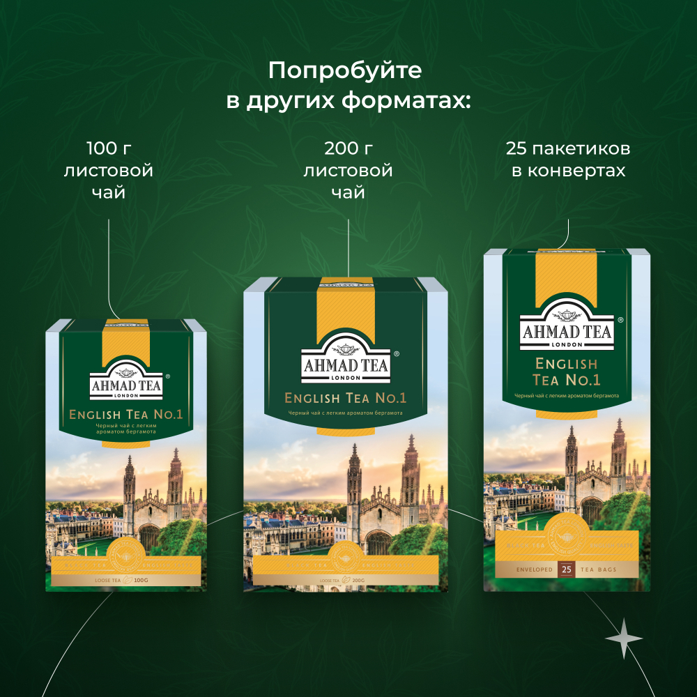 Чай "Ahmad Tea", Английский чай No.1, пакетики с ярлычками в конвертах из фольги,100х2г