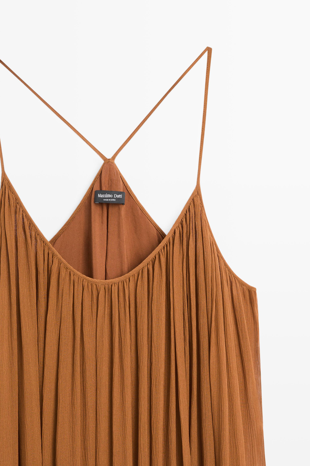 Massimo Dutti Шелковое платье миди со сборками, кротово-коричневый